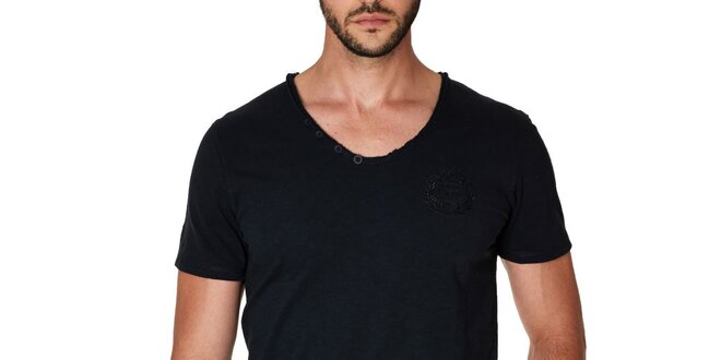 Pánske čierne tričko s véčkovým výstrihom Paul Stragas