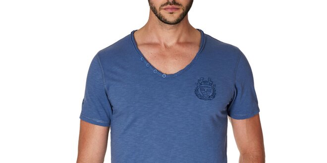 Pánske modré tričko s véčkovým výstrihom Paul Stragas
