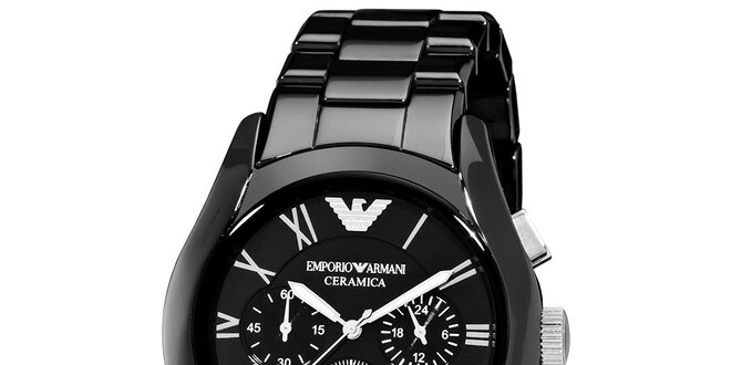 Pánske keramické hodinky v čiernej farbe Emporio Armani