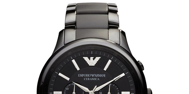 Pánske čierne hodinky s chronografom Emporio Armani