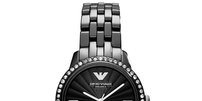 Dámske čierne hodinky s keramickým remienkom Emporio Armani