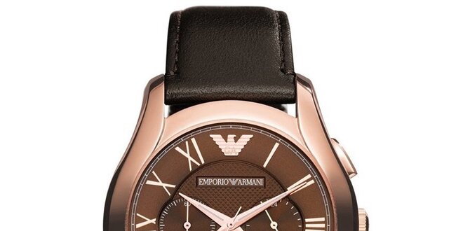 Pánske analógové hodinky s tmavo hnedým remienkom Emporio Armani