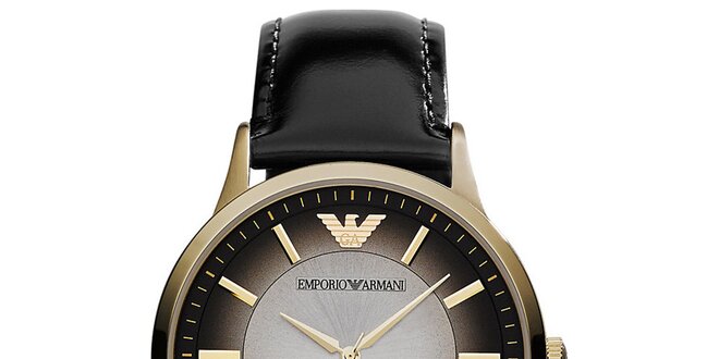 Pánske čierne hodinky s prvkami v zlatom tóne Emporio Armani