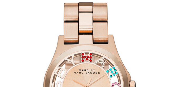 Dámske pozlátené hodinky Marc Jacobs s farebnými kamienkami