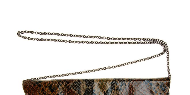 Dámska hnedo-béžová hadia kabelka Luna Llena s kovovou retiazkou