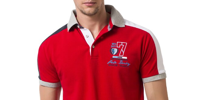 Pánske červené polo tričko so svetlo šedým golierom Giorgio Valenti