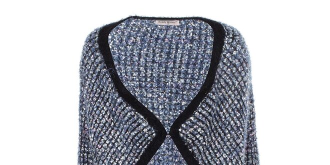 Dámsky dlhší modrý sveter s čiernym lemovaním Beauty Women