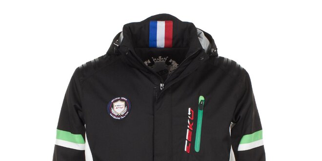 Pánska čierna lyžiarska bunda s farebnými prvkami E2ko