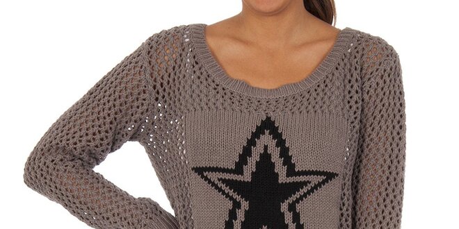 Dámsky šedý perforovaný sveter s hviezdou Vila Clothes