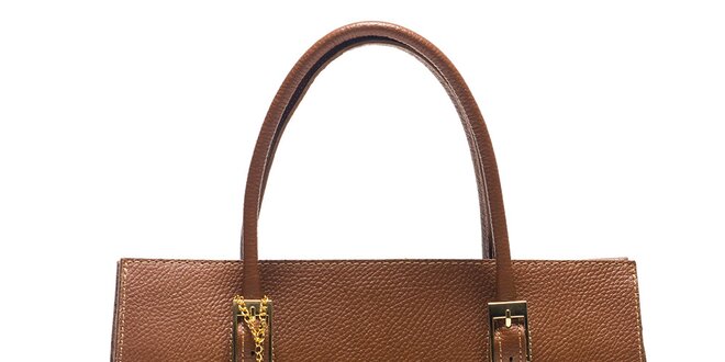 Dámska koňaková kabelka so zlatými prvkami Carla Ferreri