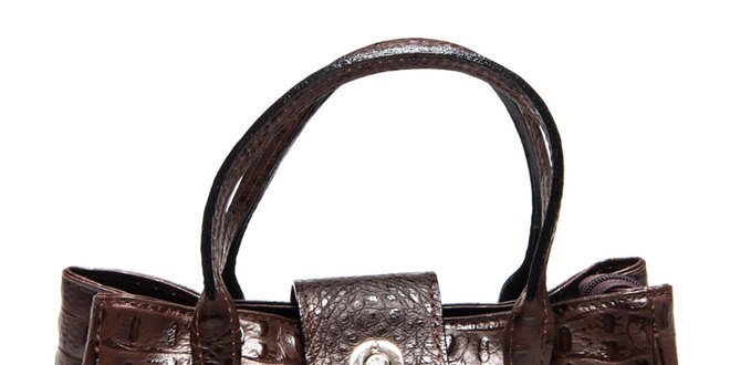 Dámska tmavo hnedá kožená kabelka s krokodílim vzorom Carla Ferreri
