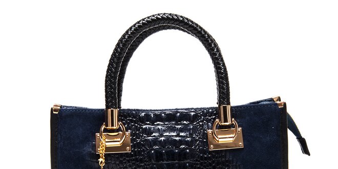 Dámska tmavo modrá kabelka s krokodílim vzorom Carla Ferreri