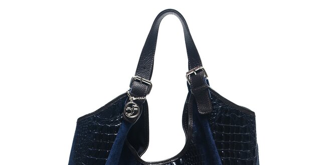 Dámska modrá kožená taška s krokodílim vzorom Carla Ferreri