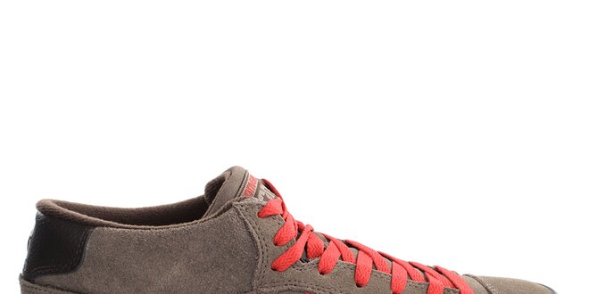 Šedo-červené nízke kožené tenisky Converse