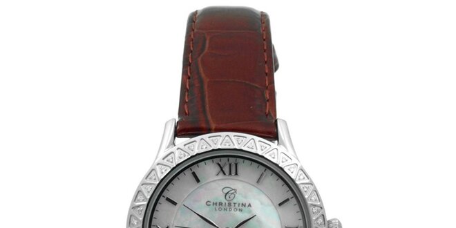 Dámske hodinky s diamantmi a hnedým remienkom Christina London