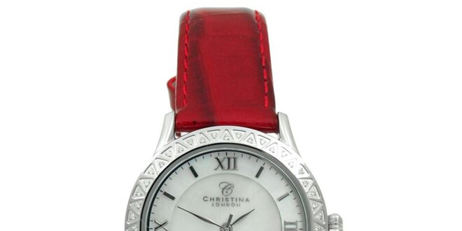 Dámske hodinky s diamantmi a červeným remienkom Christina London