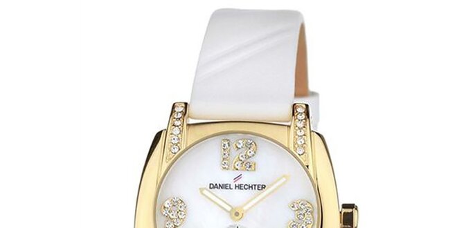 Dámske biele hodinky s malými kamienkami Deniel Hechter