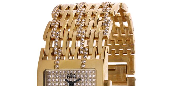 Dámske hodinky v zlatej farbe s bielymi kamienkami Elite