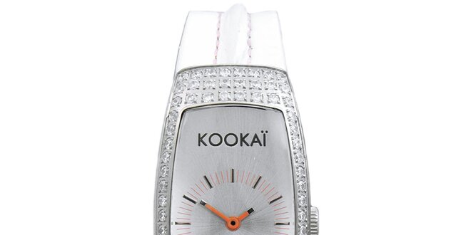 Dámske biele hodinky s malými kryštálikmi Kookai