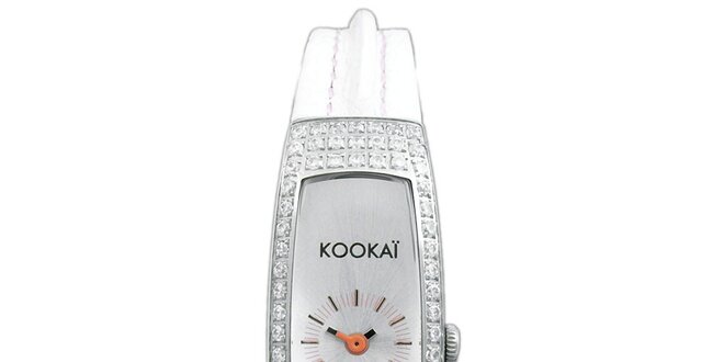 Dámske úzke biele hodinky s malými kryštálikmi Kookai