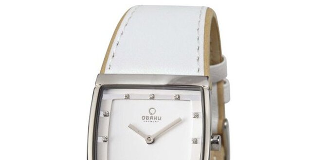 Dámske biele hodinky s hranatým ciferníkom Obaku