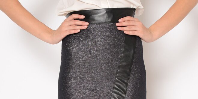 Dámska čierna trblietavá sukňa s výrazným pásom Santa Barbara