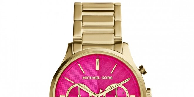 Dámske hodinky s ružovým ciferníkom v zlatom tóne Michael Kors