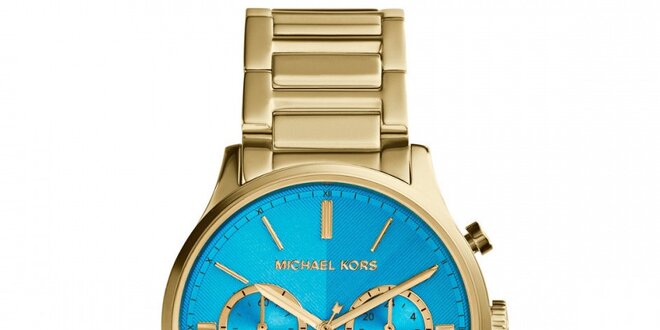 Dámske pozlátené hodinky s tyrkysovým ciferníkom Michael Kors