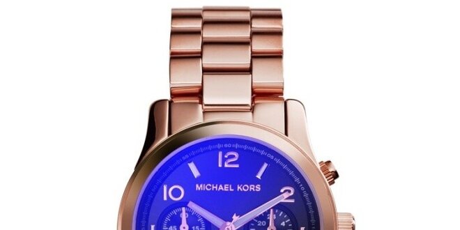 Dámske pozlátené hodinky s modrým ciferníkom Michael Kors