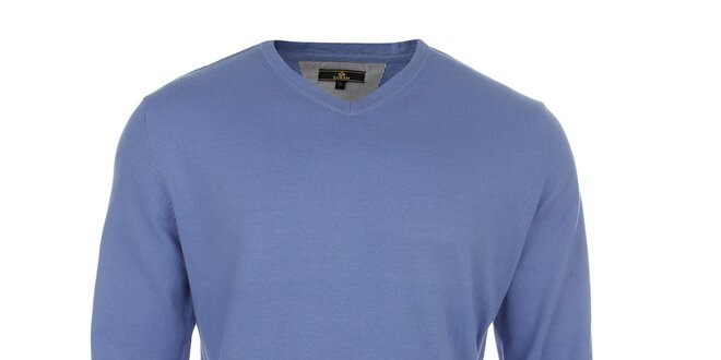 Pánsky modrý sveter s véčkovým výstrihom Loram