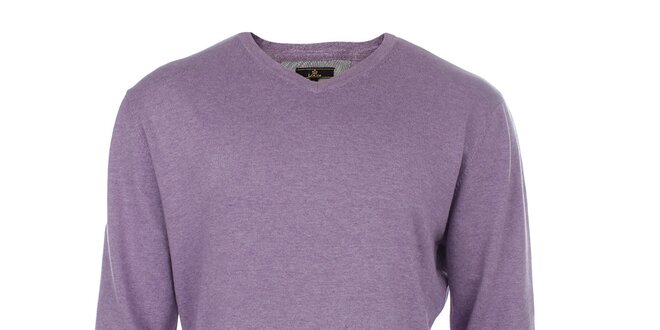 Pánsky fialový sveter s véčkovým výstrihom Loram