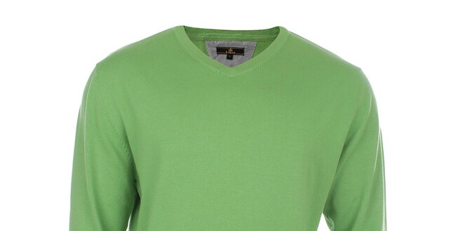 Pánsky zelený sveter s véčkovým výstrihom Loram