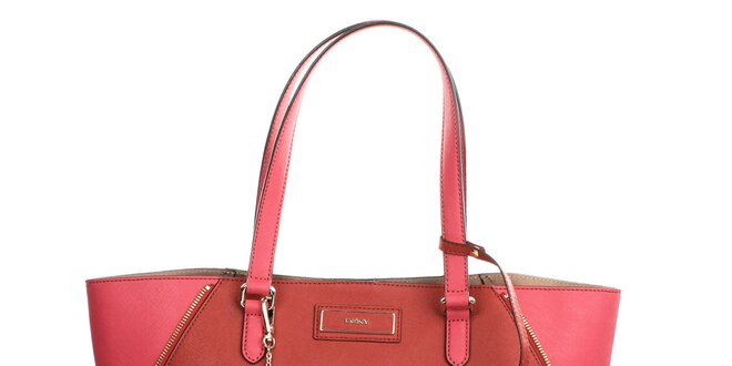 Dámska červená kožená kabelka s odopínacou taštičkou DKNY