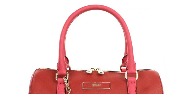 Dámska červená kabelka s príveskom a ružovými pútkami DKNY