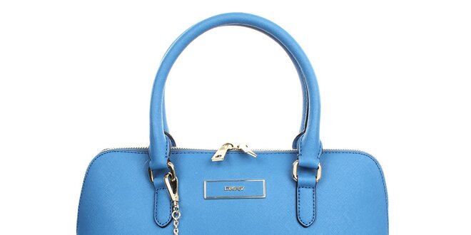Dámska modrá kožená kabelka s guľatým príveskom DKNY