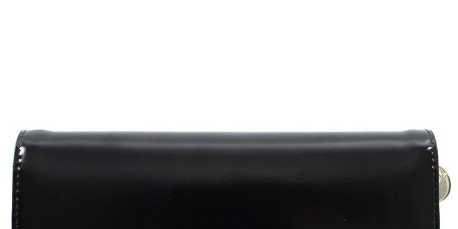 Dámska čierna podlhovastá lesklá peňaženka na druk DKNY