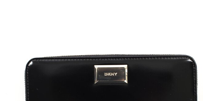 Dámska čierna lesklá peňaženka na zips DKNY