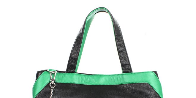 Dámska čierna kožená kabelka so zelenými prvkami DKNY