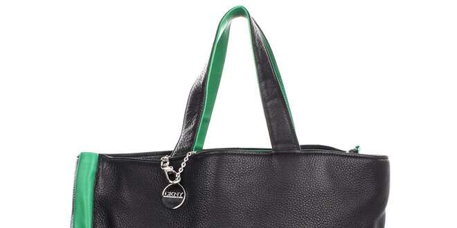 Dámska velká kožená kabelka so zelenými prvkami DKNY