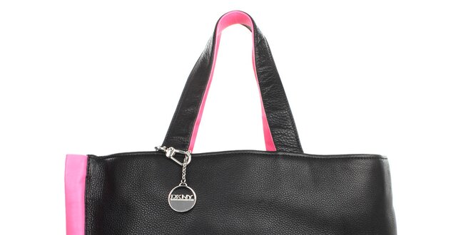 Dámska velká čierna kabelka s ružovými prvkami DKNY