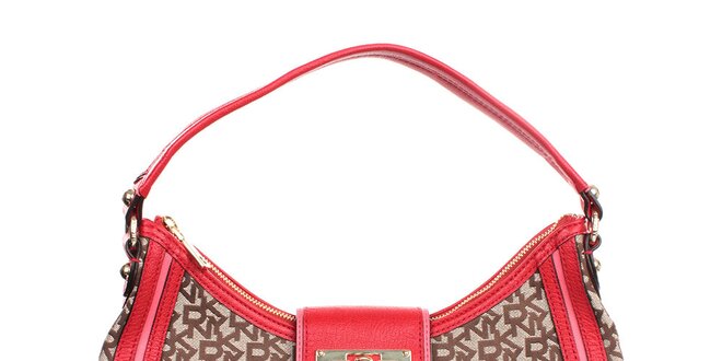 Dámska kabelka s nápismi a červenými prvkami DKNY
