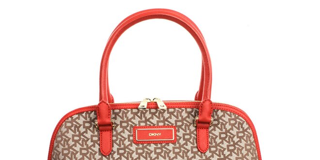 Dámska kabelka vzorovaná kabelka s červenými prvkami DKNY
