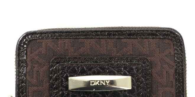 Dámska hnedá textilná peňaženka s logom DKNY