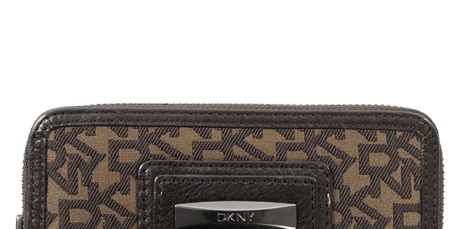 Dámska menšia hnedá textilná peňaženka s logom DKNY
