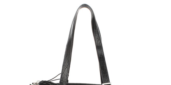 Dámska čierna kožená kabelka so zipsami v striebornom tóne DKNY