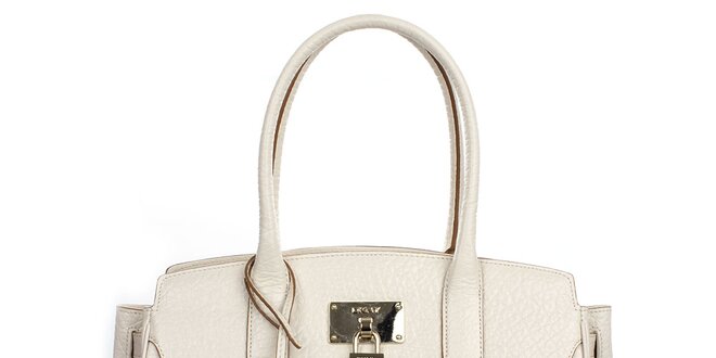 Dámska krémová kožená kabelka so zlatým zámčekom DKNY