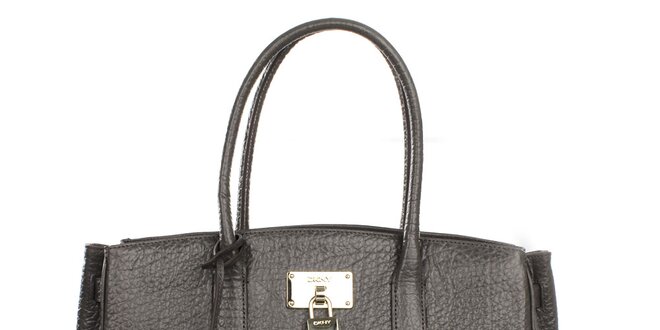 Dámska tmavo šedá kabelka so zlatým zámčekom DKNY