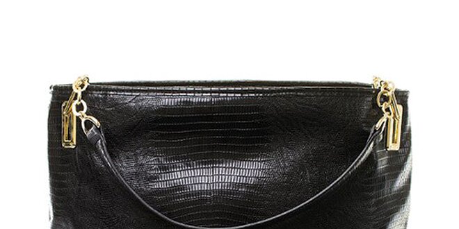 Dámska čierna kabelka s pruhovanou zadnou stranou Sisley