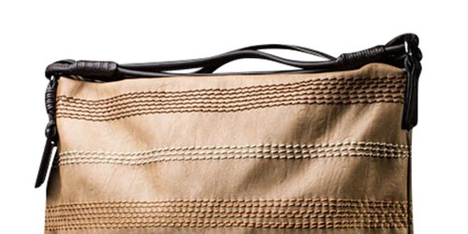 Dámska hnedobéžová kabelka s kontrastným prešívaním Sisley