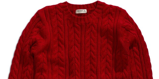 Dámsky červený sveter s vrkočovým vzorom Timeout